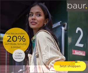 BAUR Aktionsbanner – 20 % Neukunden-Rabatt auf Mode, Schuhe und Möbel plus ein Jahr Gratis-Versand