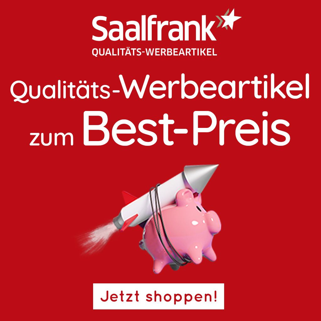 Aktionsgrafik – Qualitäts-Werbeartikel zum Best-Preis bei Saalfrank